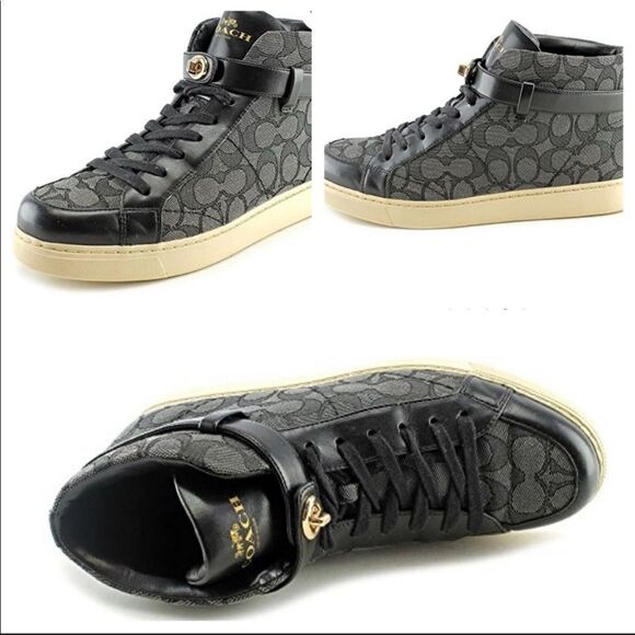 Coach Women's black grey Signature Ray Outline High Top Fashion Sneaker size 6B - Picture 2 of 10